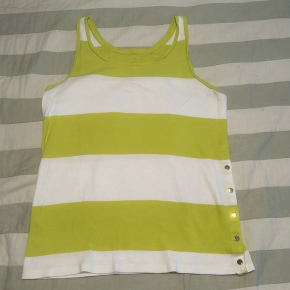 Ann Taylor, tank top, blue and green block striped with gold buttons size M - Picture 1 of 9
